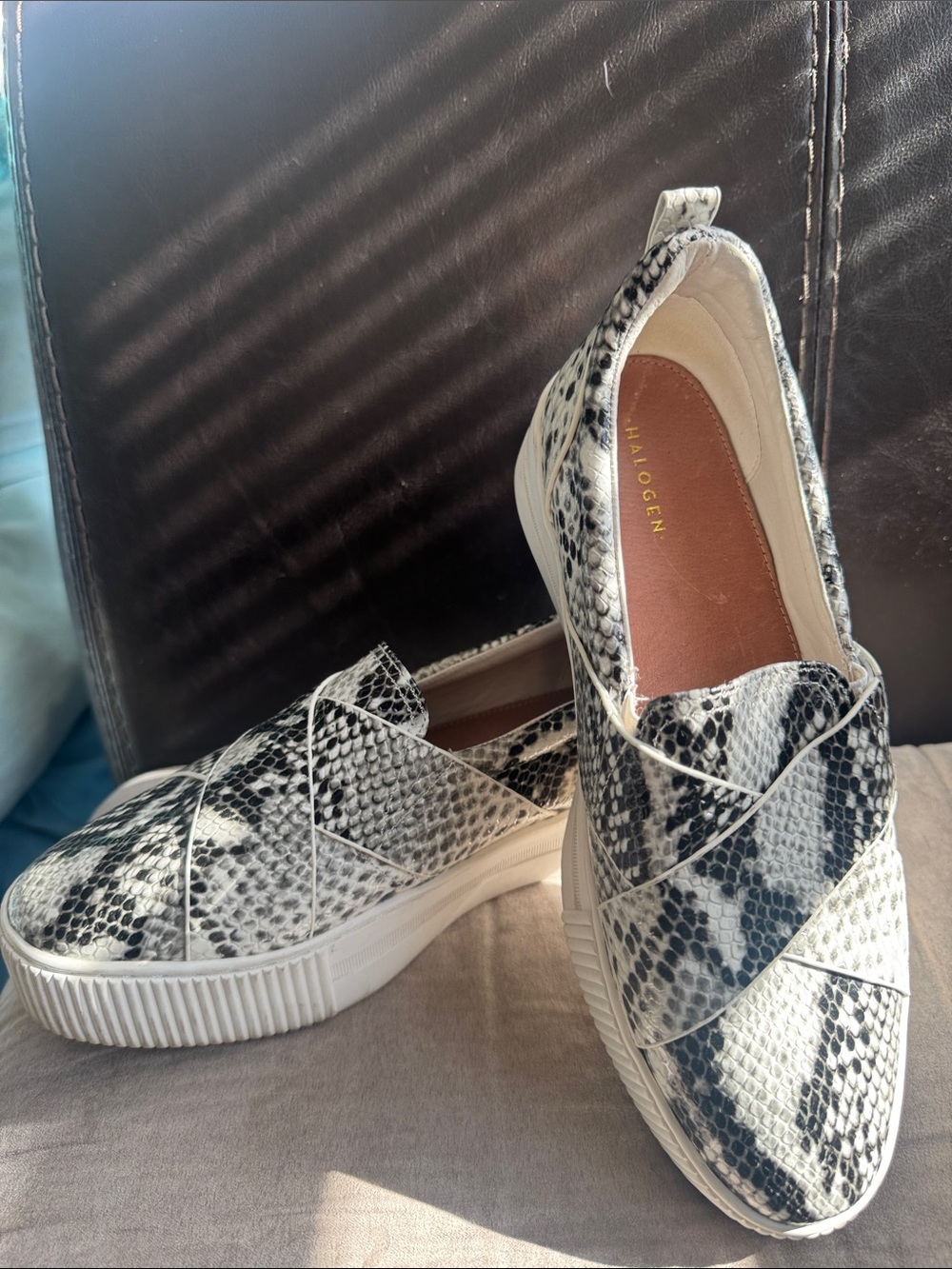 Halogen Black and White Snake-Print Slip-On Sneakers